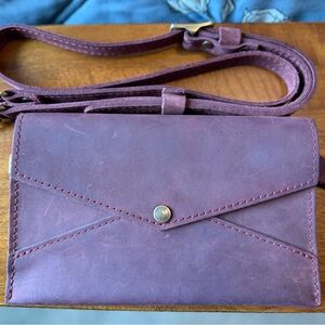 Portland Leather Merlot Envelope Convertable Crossbody Wallet